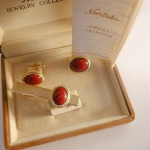 Vintage  Noritake Porcelain Cufflinks Tie Bar